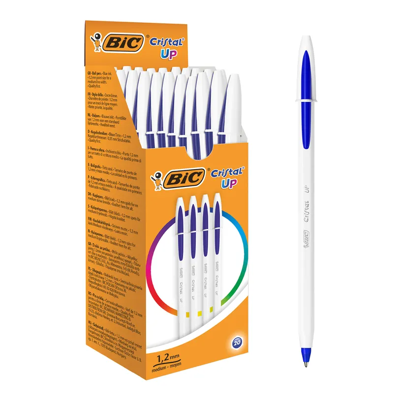 BOITE STYLO BIC CRISTAL UP BLEU BLANC 1.2MM BOITE DE 20PCE N°949879